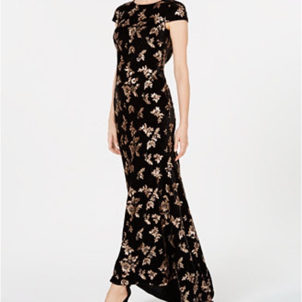 Calvin Klein Black and‎ Gold Floral Women's Dress